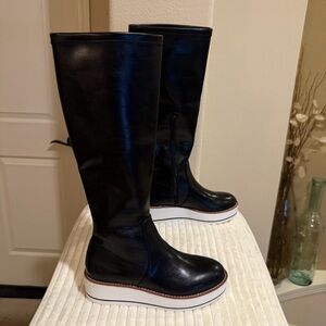 Silent D Nadia Knee-High Boots Black Smooth Leather Size 39